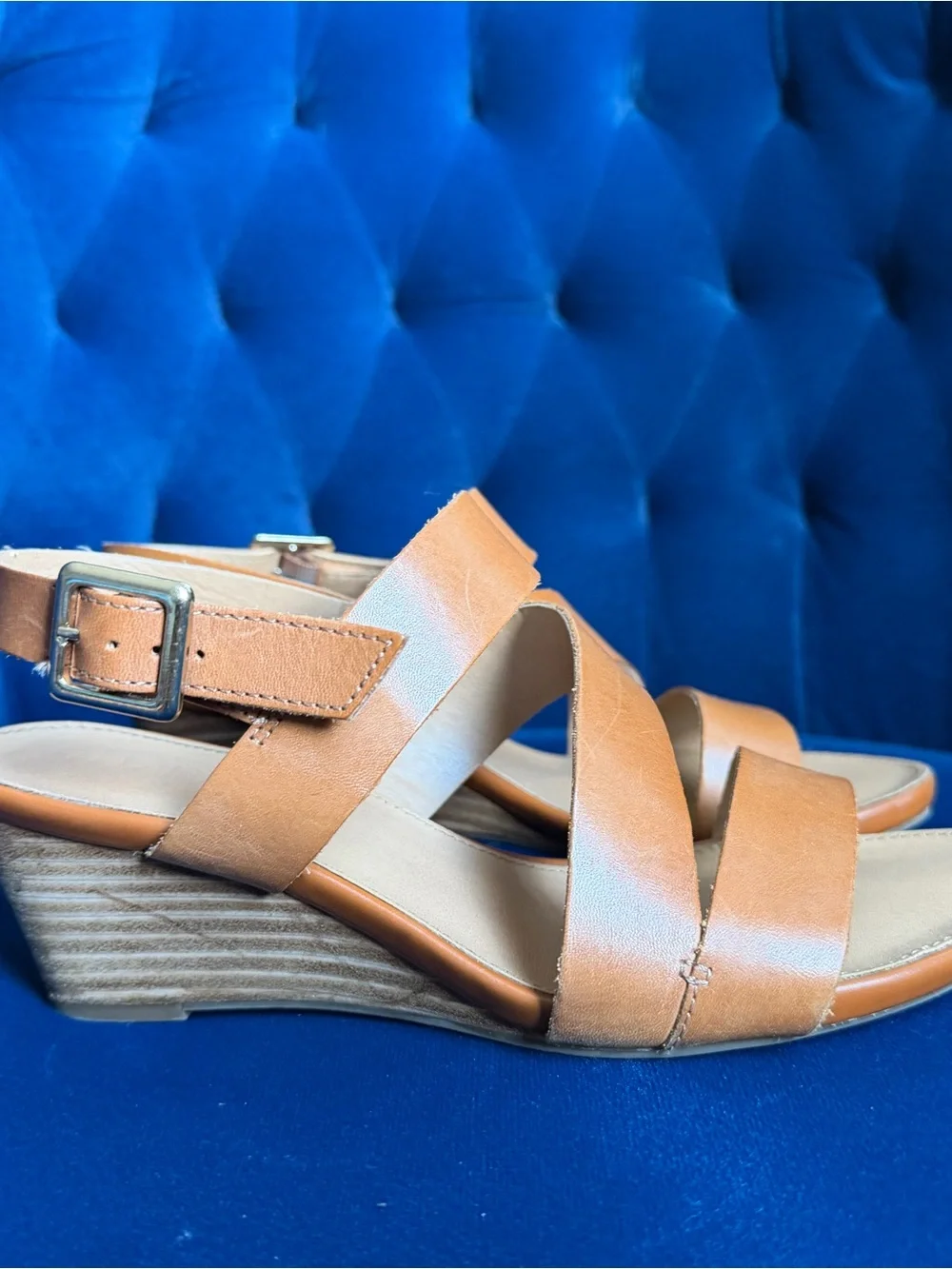 Franco Sarto Desi Women's Tan Leather Strappy Wedge Sandals - size 6.5